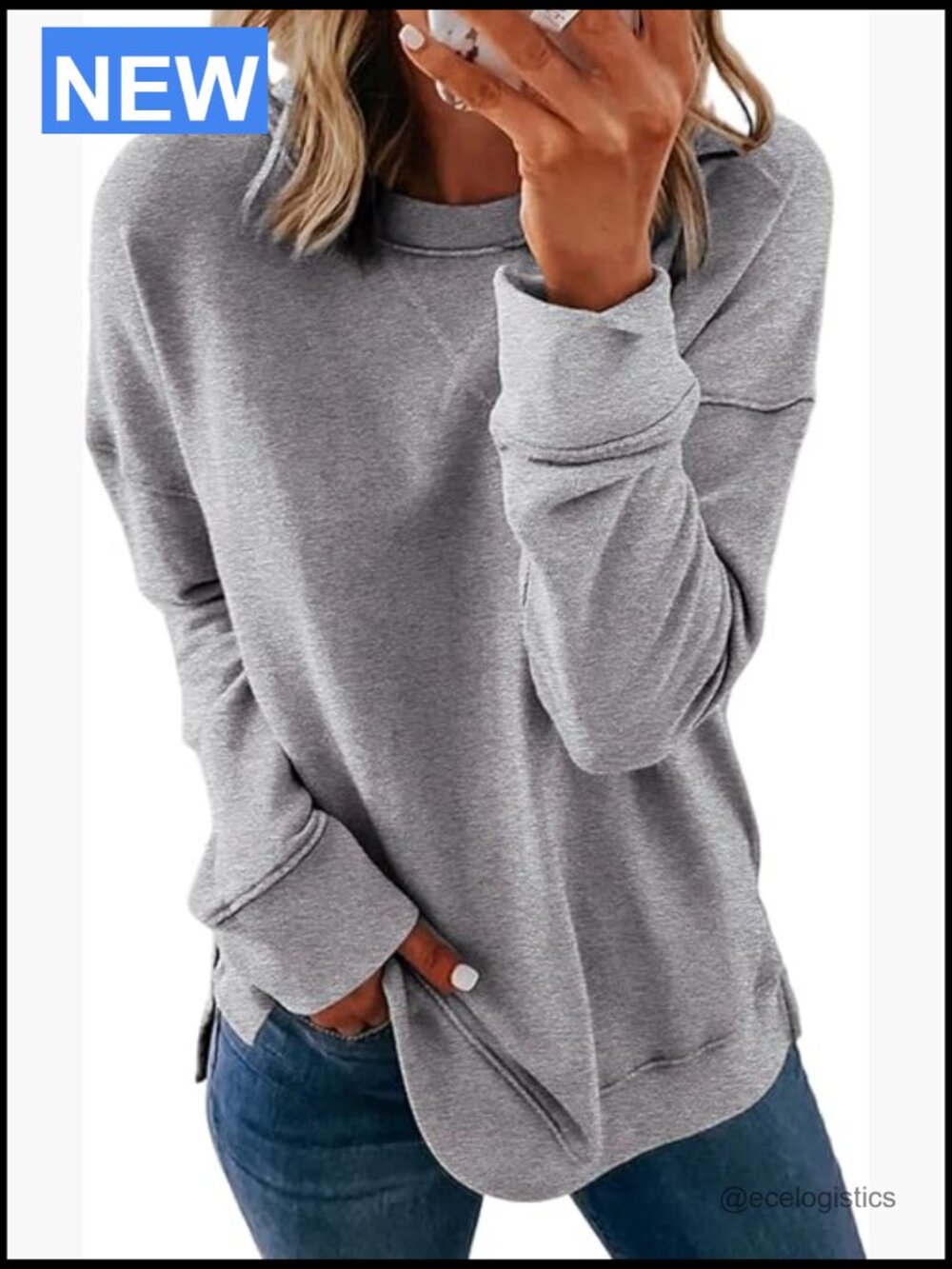 Casual Crew Neck Sweatshirt Loose Pullover Tunic Top